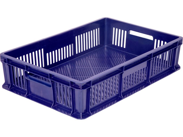 Ящик 600х400х140 мм перфорированный с полузакрытой ручкой синий купить в Уфе