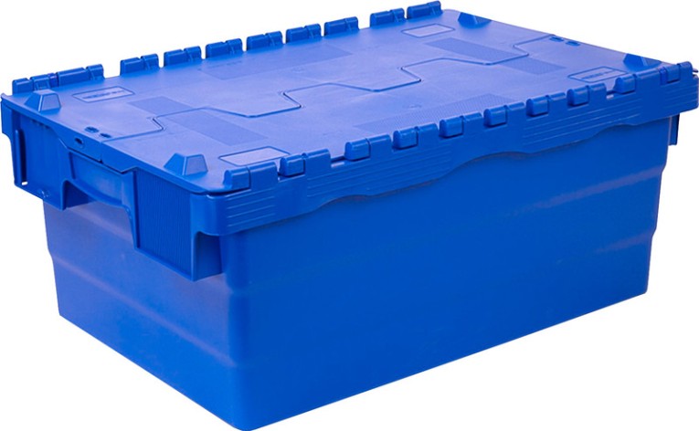 Ящик п/э 600х400х250 сплошной синий с крышкой купить в Уфе