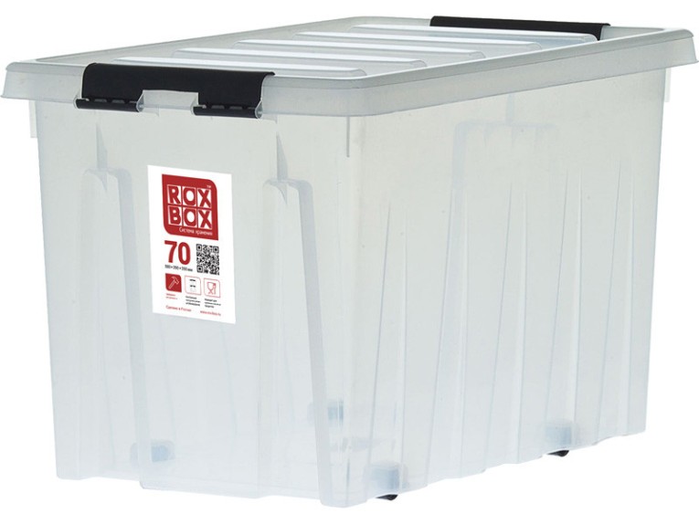 Контейнер Rox Box Original 70 (580х390х350 мм с крышкой и клипсами, на роликах, прозрачный) купить в Уфе