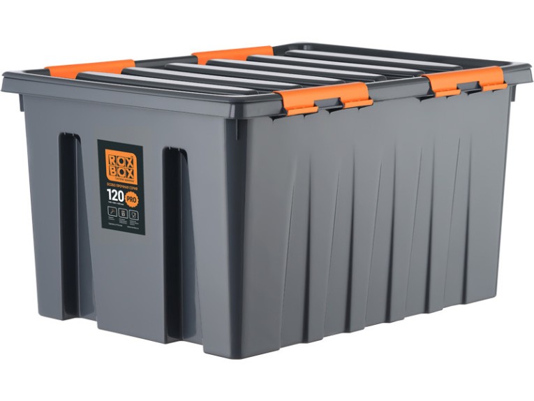Контейнер особопрочный Rox Box PRO 120 (740х565х400 мм с крышкой и клипсами, на роликах, антрацит) купить в Уфе